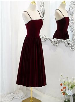 Picture of Wine Red Color Velvet Short Simple Wedding Party Dresses, Dark Red Color Homecoming Dress